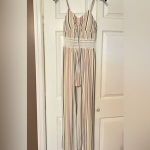 No Boundaries Striped Jumpsuit - Cream and Pink